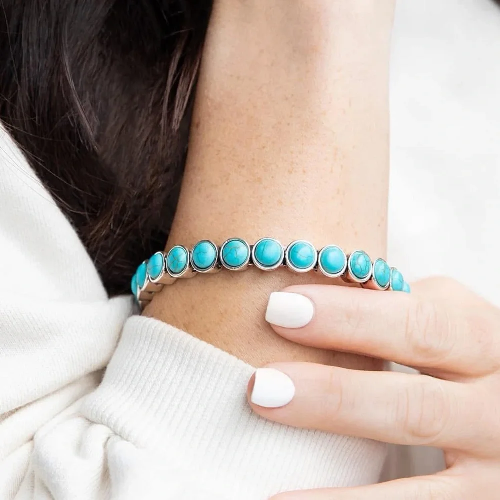 NEW Turquoise and Silver Magnetic Bangle Bracelet - Picture 2 of 7